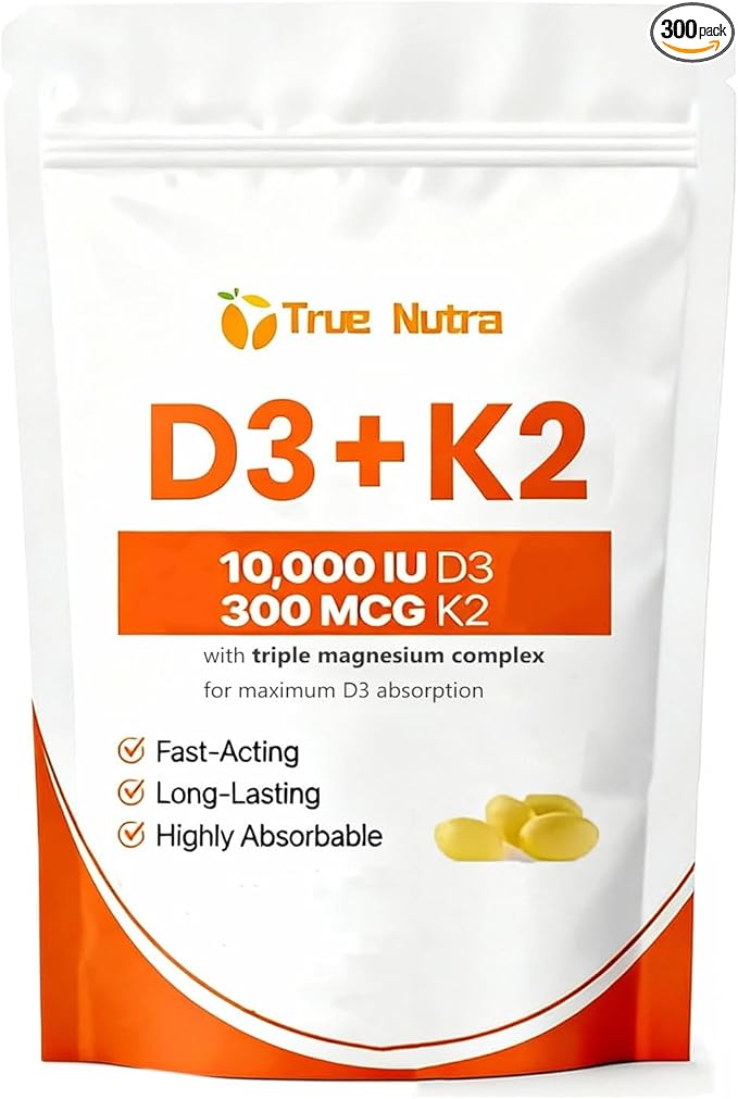D3 K2Vitamin D3 K2 10000 IU Magnesium Supplement Non-GMO Gluten-FreeSupports Immune &amp Energy 300 Coconut Oil Softgels