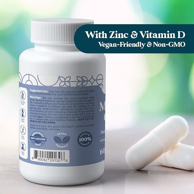 Pattern Wellness Magnesium Complex – Supports Muscle Bone &amp Relaxation Health – with Zinc &amp Vitamin D – Daily Support Formula – 60 Vegan Capsules