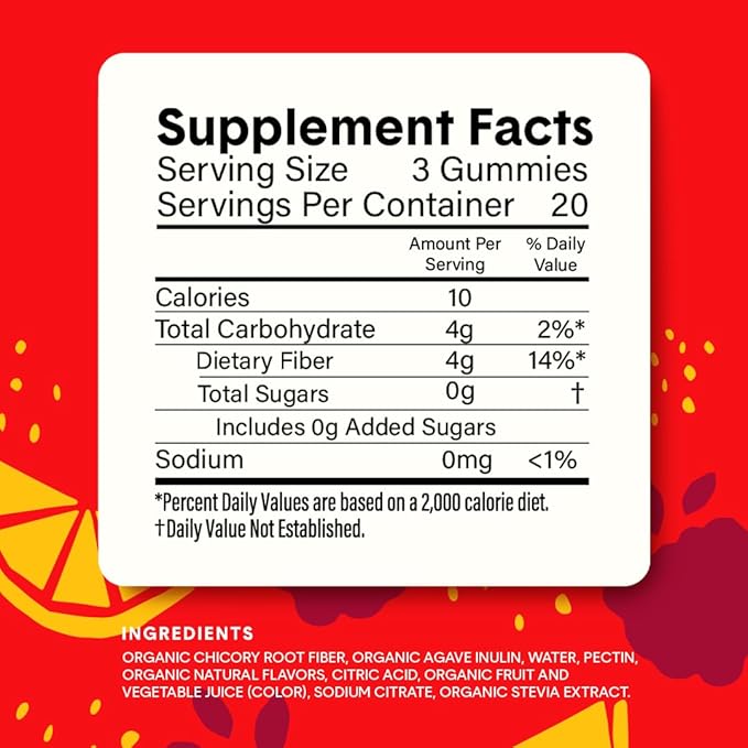 Bellway Super Fiber Gummies for Adults - Sugar Free Organic Fiber Supplement Gummies with 4g of Fiber per Serving - Prebiotic Chicory Root Fiber for Digestive Gut Health Raspberry Lemon 60 Count