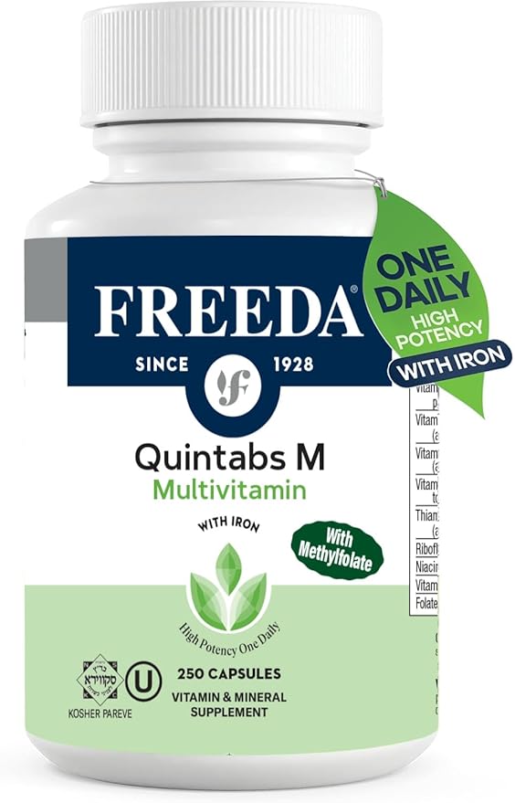 FREEDA Multivitamin One Daily – Quintabs-M with Iron – Kosher Multi Vitamins Supplements for Women Health - Multivitamins for Women &amp Iron-Deficient Men Adult Vitamins Multivitamin (250)