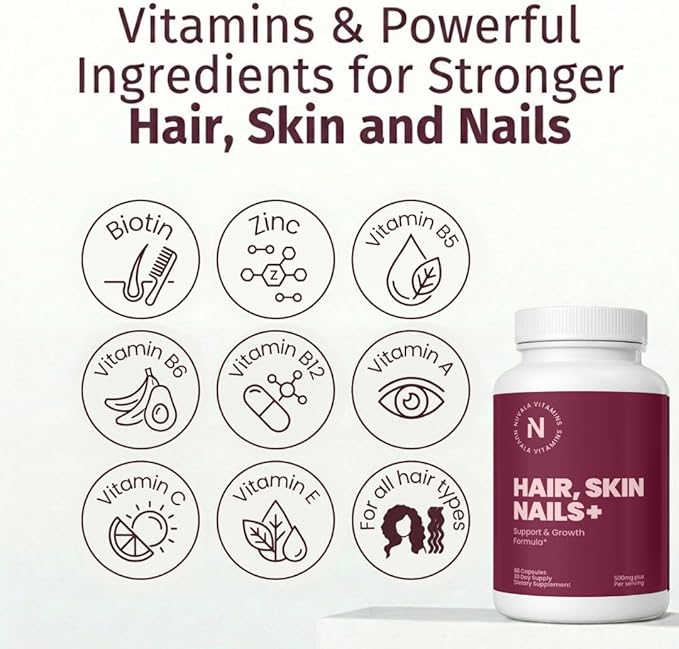 Hair Skin &amp Nails Supplement – Biotin Zinc &amp Vitamin B Complex – Supports Hair Skin &amp Nail Health – 3 Month Supply
