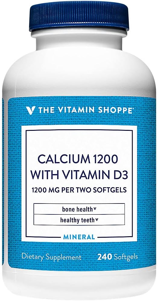 The Vitamin Shoppe Calcium 1200MG - with Vitamin D3 for Bone Strength Teeth Health &amp Overall Support Daily Mineral (240 Softgels)