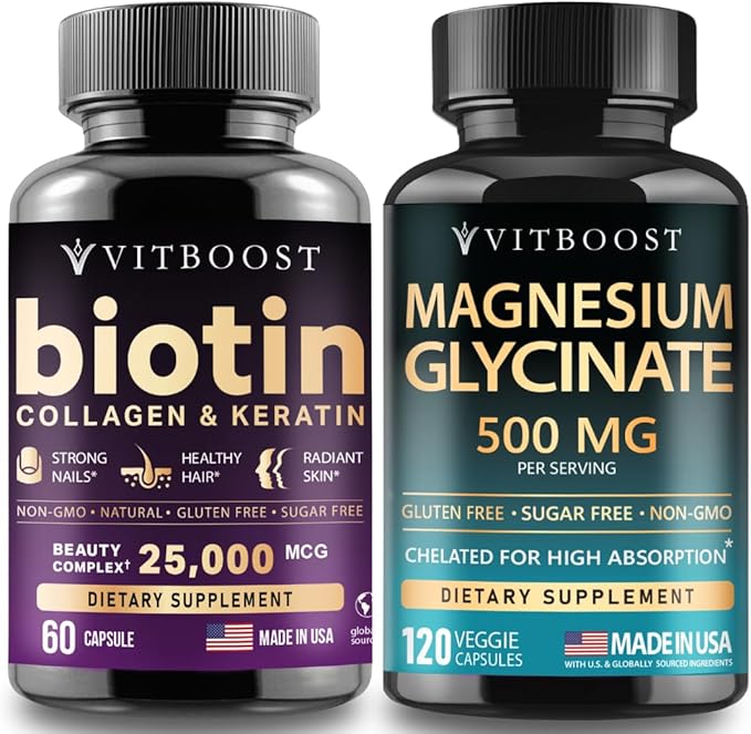 VITBOOST Biotin Collagen Keratin with Magnesium – Hair Skin Nails &amp Muscle Support Supplement Set