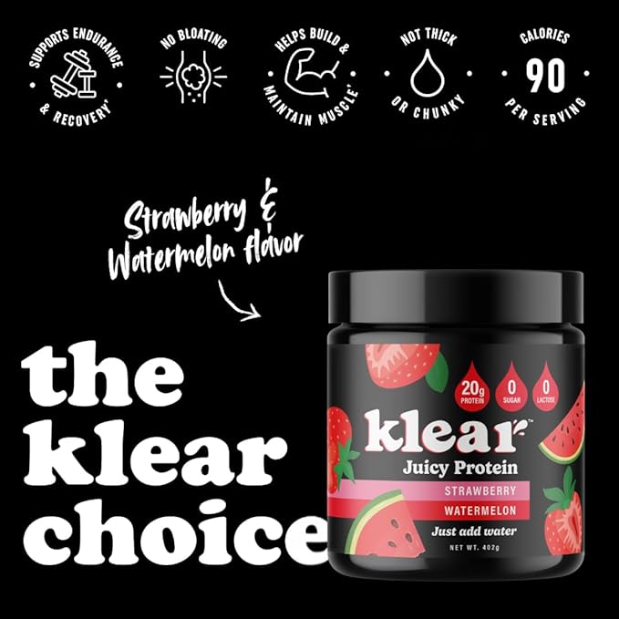 Klear - Clear Protein Powder Strawberry Watermelon Lactose-Free Protein Powder 20g Protein Whey Isolate 0 Sugar 16 Servings Keto-Friendly Protein Isolate Mix Water Shake for Clear Protein Drink