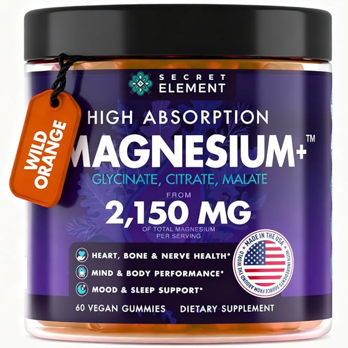 Magnesium Glycinate 2150MG High Absorption Magnesium Glycinate Citrate Malate Sugar-FreeVegan Inspired by Wellness Traditions Like Arjuna 60 Wild Orange Flavor Chews