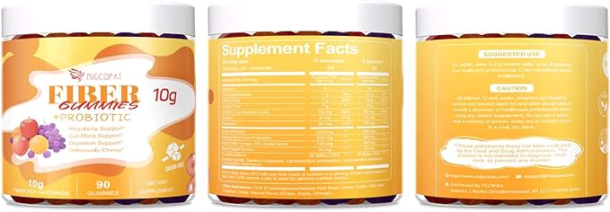 10G Fiber Gummies for Adults - Support Digestive Health - Fiber Supplement with 30 Billion CFU Probiotics Blend ACV Vitamin C Inulin - No Sugar Added - Fruit Flavored - 180 Count