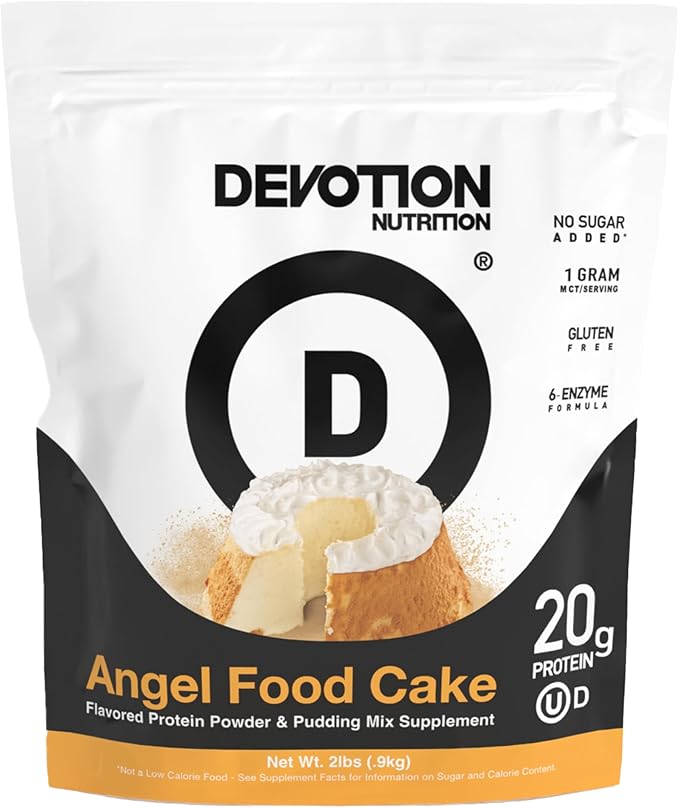 Devotion Nutrition Angel Food Cake Protein Powder for Shakes Baking Pancakes Desserts – 20g Whey Isolate &amp Casein Protein Blend – No Added Sugar Low Carb Gluten-Free Keto-Friendly with MCT –