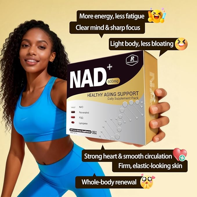 NAD Supplement with Resveratrol PQQCa-AKGNicotinamideGreen Tea Advanced NAD+ Supplement Daily Pack Support Healthy MitochondriaHealthy Aging and Cellular Energy for Women &amp Men 30 Packs