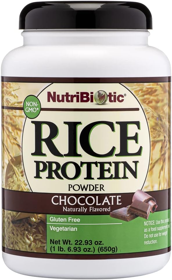 NutriBiotic Chocolate Rice Protein 1 lb. 6.9 oz | Low Carb Vegetarian &amp Keto-Friendly Raw Protein Powder | Grown &amp Processed Without Chemicals GMOs or Gluten | Easy to Digest &amp Nutrient