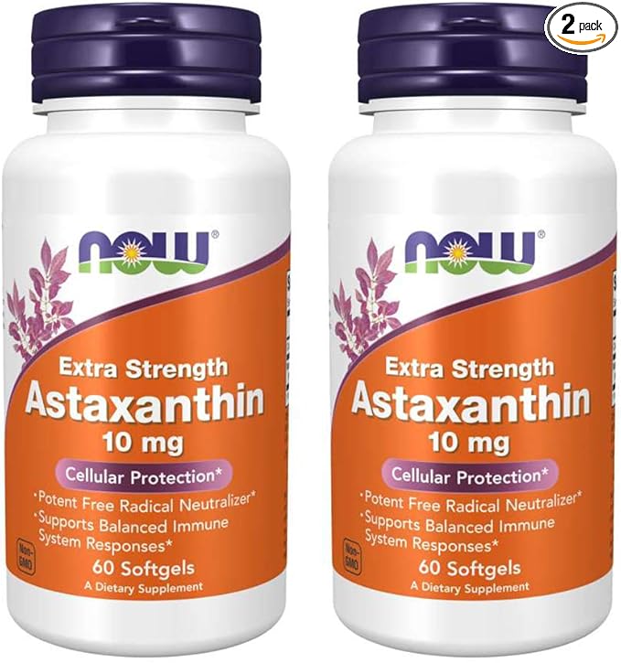NOW Foods Astaxanthin 10mg 60 SoftGels (2 Pack)