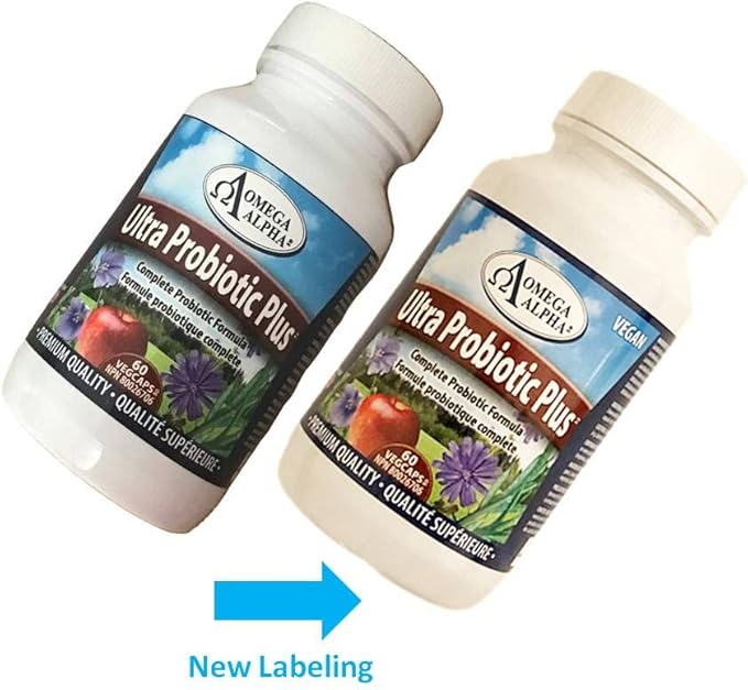 Omega Alpha Ultra Probiotic Plus. Complete Probiotic Formula for Digestive Health and Immune Support. 60 caps