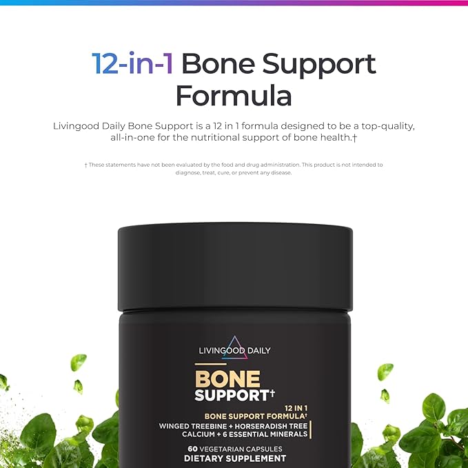 Livingood Daily Calcium Supplement for Women and Men Bone Support with Vitamin C Vitamin D3 K2 Magnesium Zinc Calcium Vegetarian Capsules Non GMO Gluten Free 60 Count