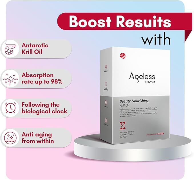 NYO3 Anti-Aging Supplement for Women w/PQQ Krill Oil Astaxanthin Evening Primrose Oil Vitamins C &amp E – Supports Skin Firmness Brightness &amp Texture – 30 Serving