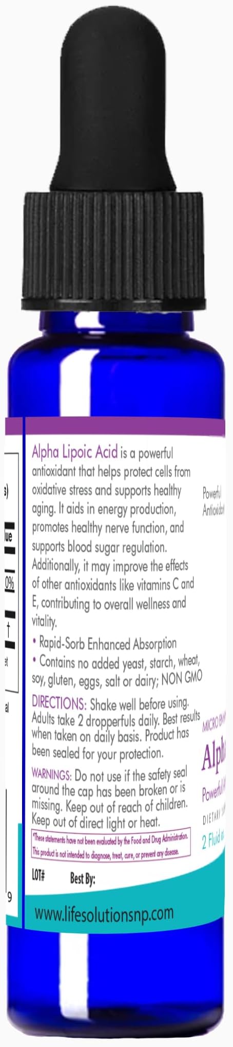 Life Solutions Liquid Alpha Lipoic Acid with Dropper – 2 fl oz – High Absorption Antioxidant Supplement for Cellular Health Energy Support &amp Travel-Friendly Convenience