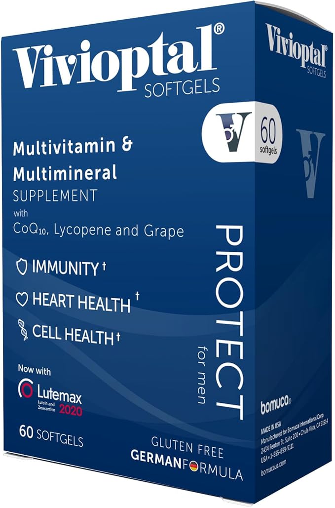 Vivioptal Men 60 Capsules CoQ10 Lycopene &amp Resveratrol Multivitamin &amp Multimineral Gluten Free German Formula