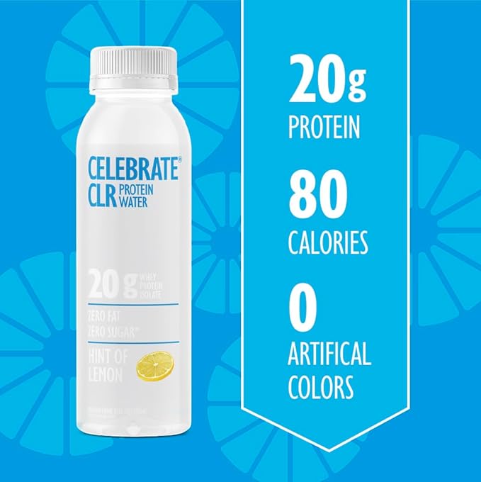Celebrate Vitamins Celebrate CLR Whey Isolate Protein Water Hint of Lemon - 20 g Protein - Ready to Drink - Gluten Free and Sugar Free - For Post Bariatric Surgery Patients 12 pack