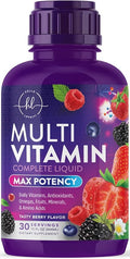 Liquid Multivitamin - Sugar Free Daily Multi Vitamin for Women Men &amp Kids Vitamins A C D B-12 Biotin &amp Zinc - Supports Faster Hair Growth &amp Skin Wrinkles Vegan Non-GMO Berry Flavo