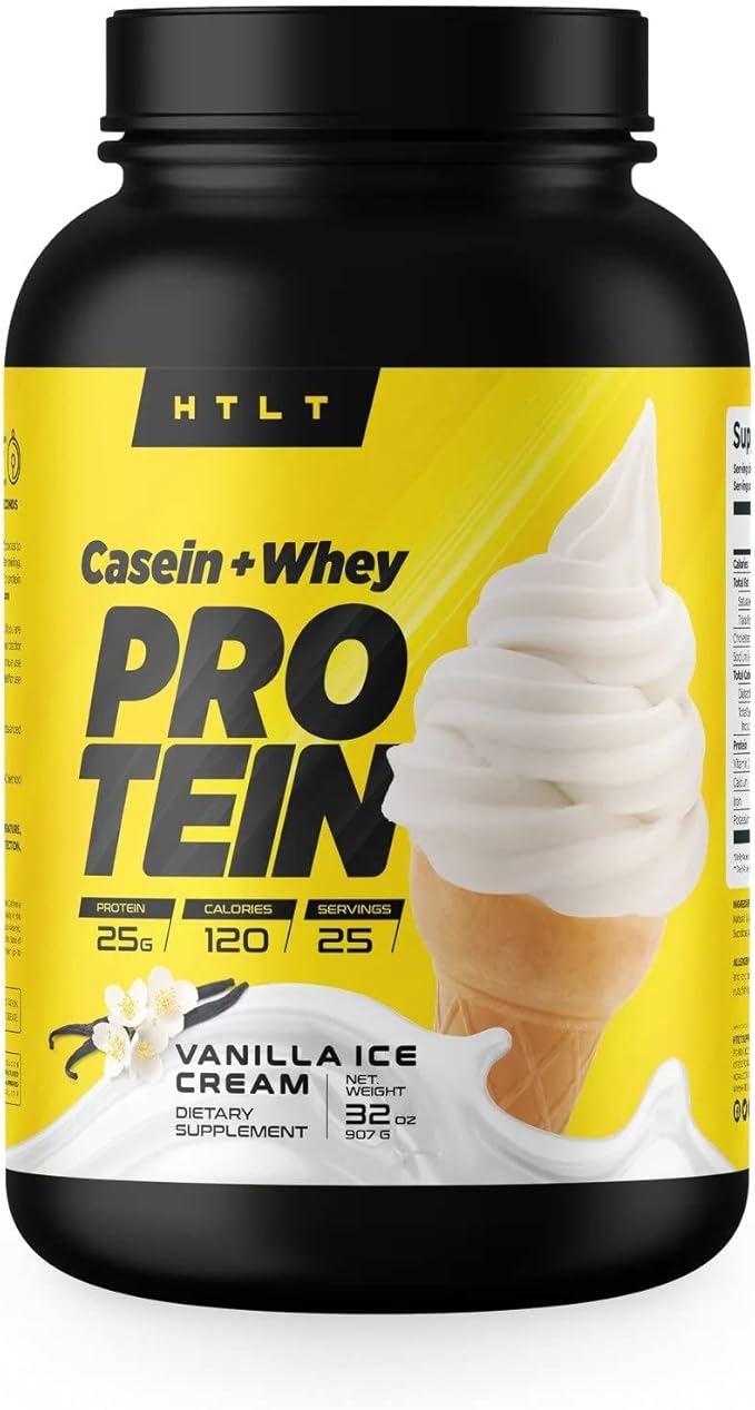 Casein + Whey Protein by HTLT | Whey &amp Casein Protein Shake Powder | Slow-Release Whey &amp Casein Protein for Sustained Energy | Casein Protein Powder for Baked Treats Vanilla Ice Cream