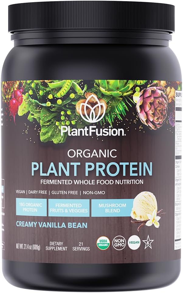 SOTRU Organic Vegan Protein Powder - Whole Food Plant Based Protein Powder with Green Superfoods Enzymes &amp Probiotics - USDA Certified Organic Non-GMO Gluten-Free - Vanilla 18.5 oz 21 Serving