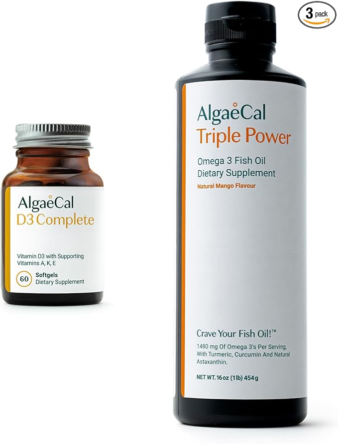 ALGAECAL Wellness Bundle - D3 Complete (1000 IU) + K2 Vitamin E Vitamin A &amp Omega-3 1200mg EPA DHA for Overall Support