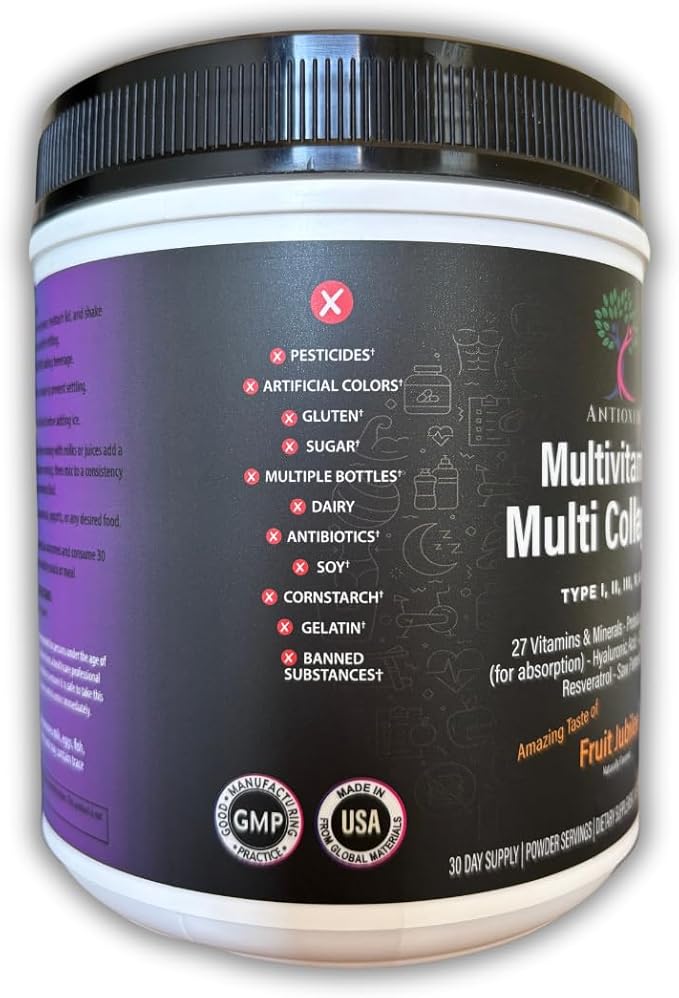 Multi Collagen Multivitamin for Women+Men Keto Skin Joint Cognitive Heart Sensual &amp Immune Health Hydrolyzed Peptides Antioxidants Probiotics No Sugar 30 Fruit Powder Servings