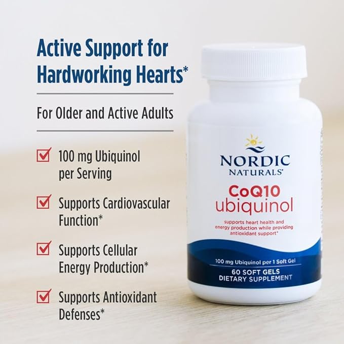 Nordic Naturals Nordic CoQ10 Ubiquinol - 60 Mini Soft Gels - 100 mg Coenzyme Q10 (CoQ10) Ubiquinol - Heart &amp Brain Health Cellular Energy Production Antioxidant Support - Non-GMO - 60 Servings