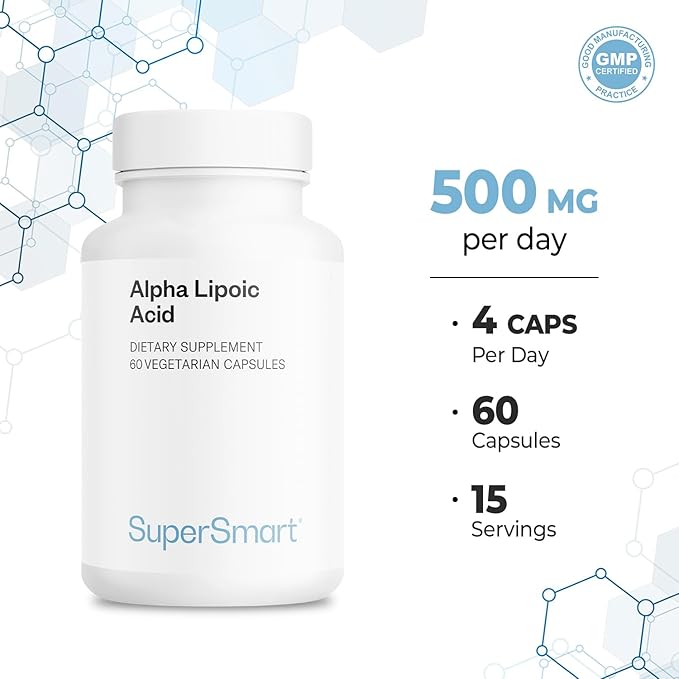 Supersmart - Alpha Lipoic Acid 500mg per Day - High Potency Universal Antioxidant - ALA Supplement | Non-GMO &amp Gluten Free - 60 Vegetarian Capsules