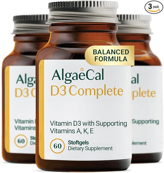 ALGAECAL 4-in-1 Vitamin D3 K2 Complete - ADK Vitamin Supplement Enhanced Immune Support &amp Bone Health with D3 K2 A &amp E - Whole Body Wellness &amp Bone Strength 60 Easy-Swallow Softgels