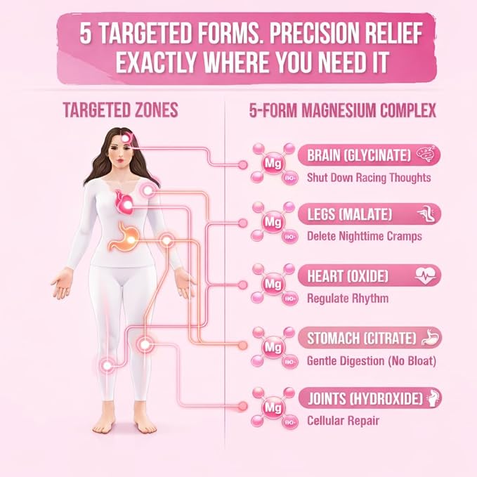 Magnesium Complex for Women – Spectrum 5-Form Magnesium Complex (500 mg) High Absorption Glycinate Citrate Oxide &amp Malate – Vegan Non-GMO Supports Sleep Energy Hormone &amp Bone – 60 Capsul