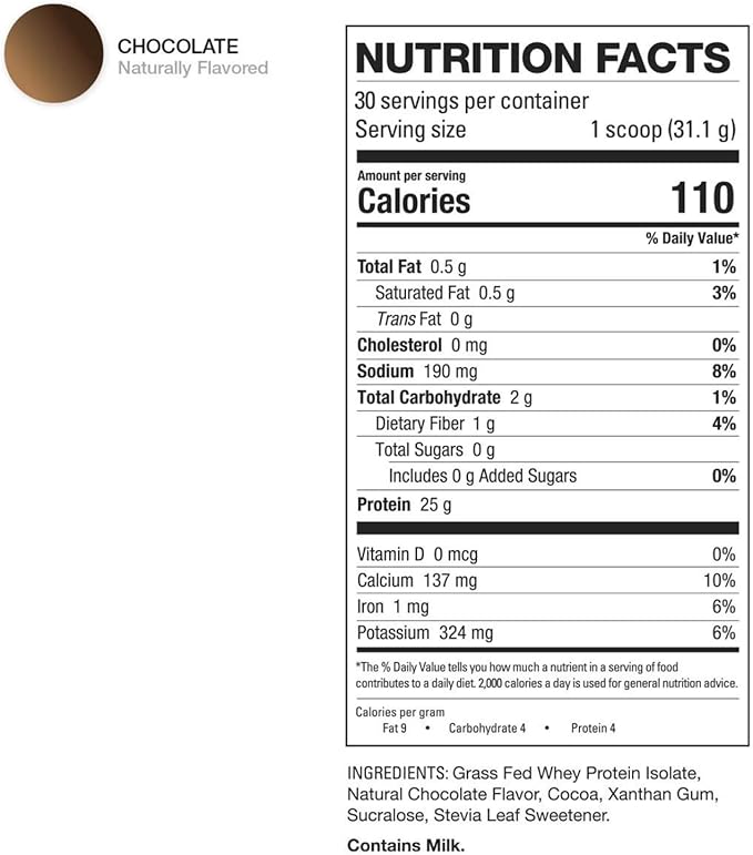 HD MUSCLE ProHD Protein | 100% Grass Fed Whey Isolate | 25g Protein 110 Calories 0g Fat | Zero Fillers or Amino Spiking | 2.1 Pound 30 Servings (Chocolate)