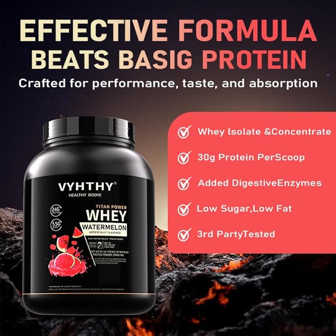 Watermelon Flavored Whey Protein Powder 24g Protein per Serving Fast-Absorbing Concentrated whey Protein Low Sugar Gluten-Free Natural Flavor3.5lbs(56oz)