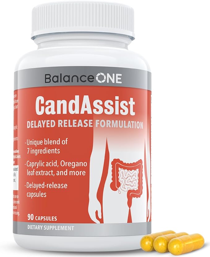 Balance ONE Candida Cleanse &amp Yeast Support Complex – Caprylic Acid Undecylenic Acid Berberine &amp Oregano Leaf – Gut Flora Balance for Women &amp Men – 90 Delayed Release Capsules – CandAssi