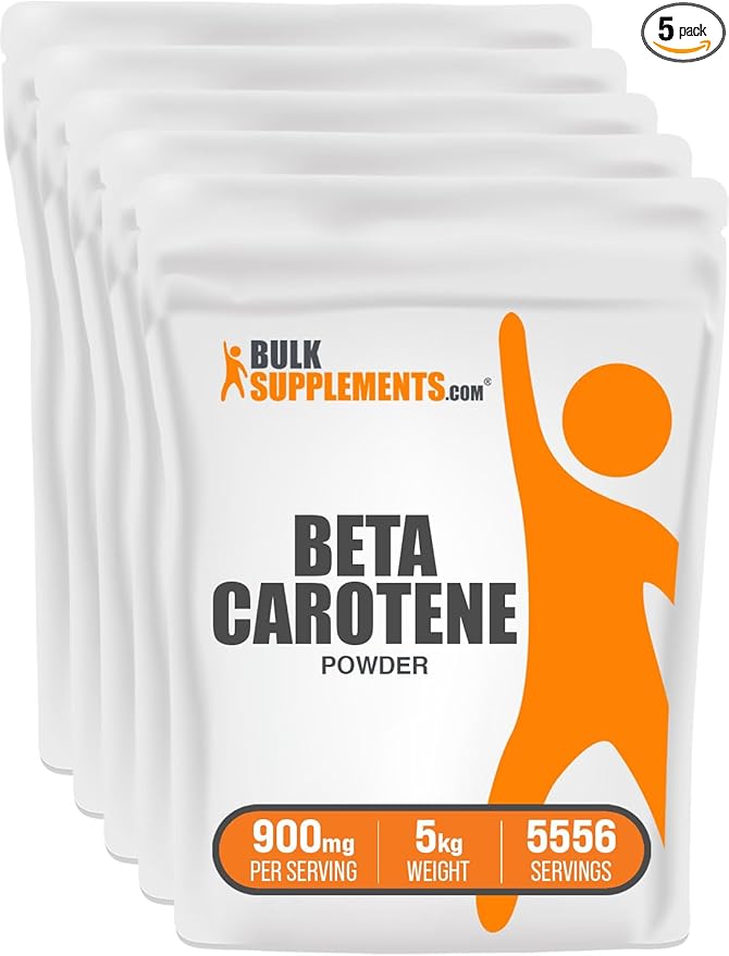 BulkSupplements.com Beta Carotene Powder - Beta Carotene Supplement Vitamin A Supplement for Immune and Vision Support - Gluten Free 900mg per Serving 1kg (2.2 lbs) (Pack of 5)