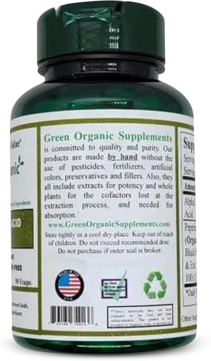Green Organic Supplements' Alpha Lipoic Acid Complex ALA 90 VCaps Alpha Lipoic Acid Capsules (Pack of 1)