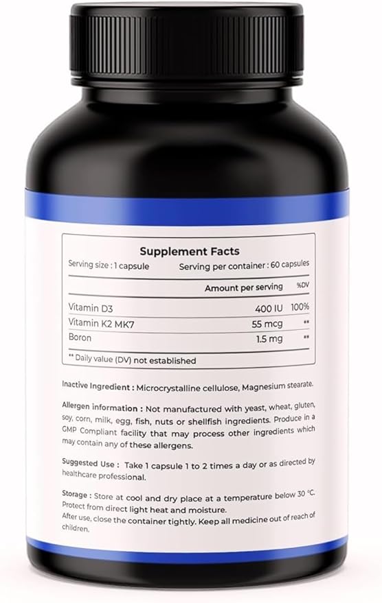 Vitamin D3 with K2MK7 Supplement Supports Immunity Stronger Bone &amp Heart Health - 60 Veg Capsules