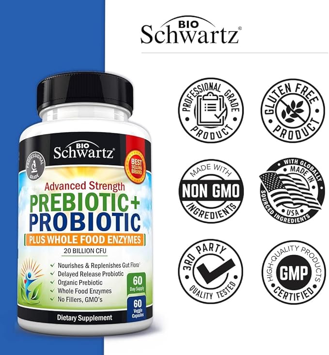 Super Greens Powder with Probiotics Prebiotics and Digestive Enzymes (30 Servings) Plus Advanced Strength Pre and Probiotics Supplement with Digestive Enzymes (2 Month Supply)