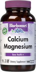 Bluebonnet Nutrition Calcium &amp Magnesium Bone Health* Soy-Free Gluten-Free Non-GMO Vegan Kosher Parve 180 Vegetable Capsules 60 Servings