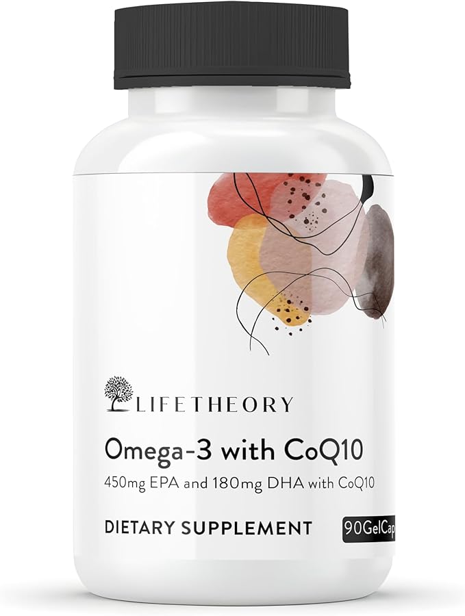 LIFETHEORY Omega-3 with CoQ10 | 450mg EPA &amp 180mg DHA per Serving | Fish Oil Dietary Supplement | with Coenzyme Q10 | 90 Softgels