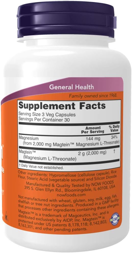 NOW Foods Magtein 90 Vegetable Capsule (Pack of 2)