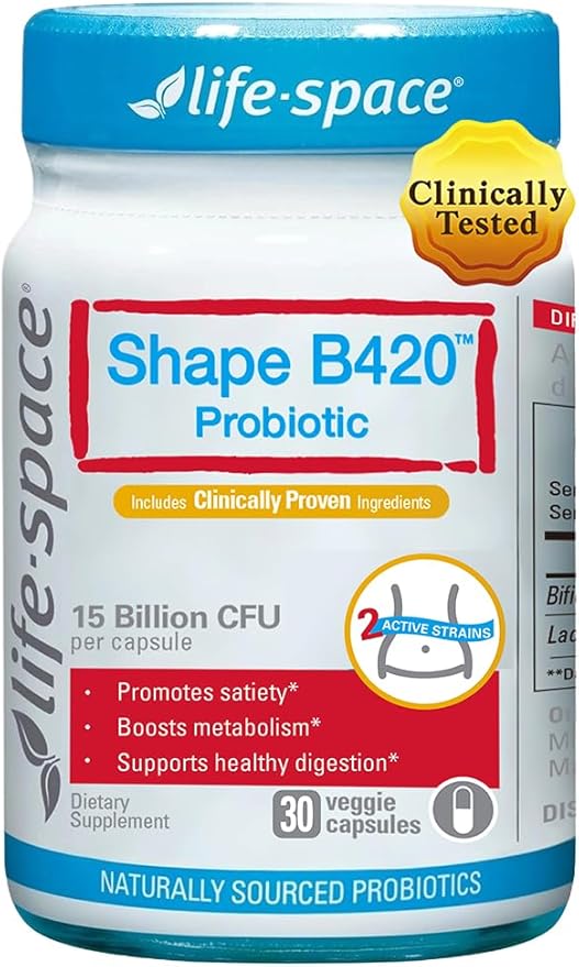 Life-Space Shape B420 Probiotics for Shape Better GLP-1 Boost Clinically Backed Metabolism Support Prebiotic + Probiotics for Women and Men 30 Vegetarian Capsules