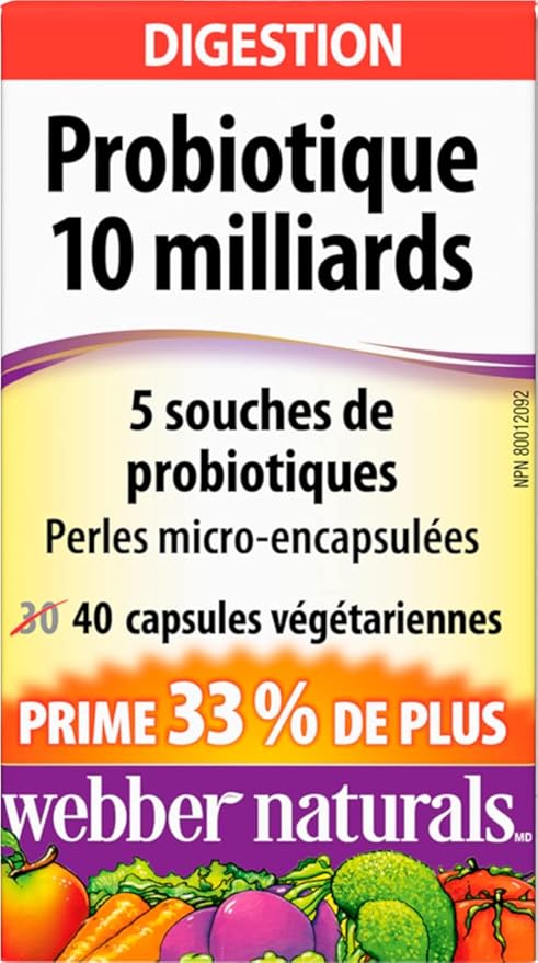Webber Naturals Probiotic 10 Billion 5 Probiotic Strains 40 Vegetarian Capsules