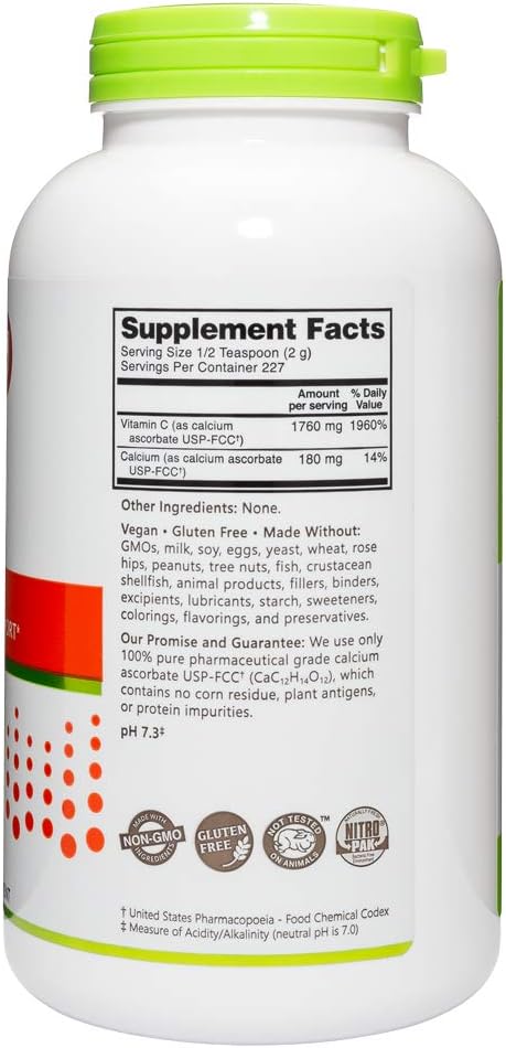 NutriBiotic - Calcium Ascorbate Vitamin C Powder 16 Oz | Essential Antioxidant &amp Collagen Supplement Buffered with Calcium | Non-Acidic &amp Easier on Digestion Than Ascorbic Acid | Gluten &amp