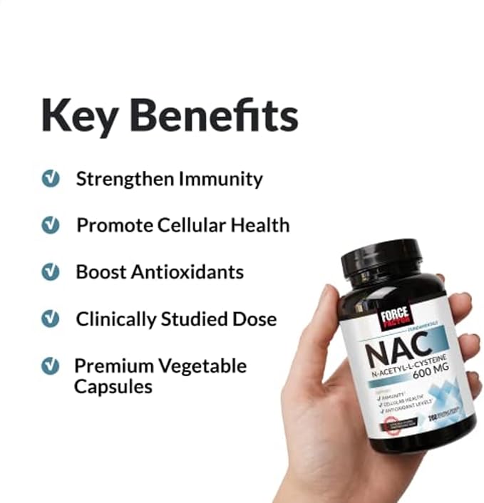 Force Factor NAC 600 mg N-Acetyl Cysteine for Liver Health Immune Support &amp Antioxidant Production Clinically Studied Dose 200 Servings