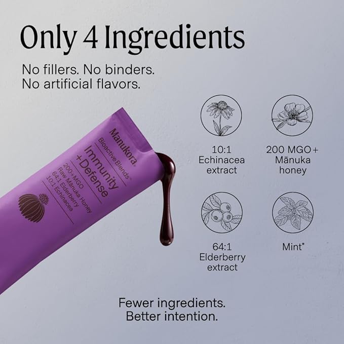 Manukora Immunity Blend – Natural Immune Support Supplement with Elderberry &amp Echinacea Delivered in 200 MGO Manuka Honey for Daily Immune &amp Throat Support Designed for Superior Absorption