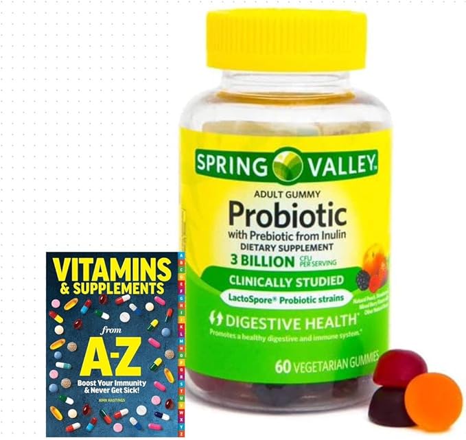 Spring Valley Adult Probiotic + Prebiotic Gummies 60 Count +Better Guide Vitamins Supplements