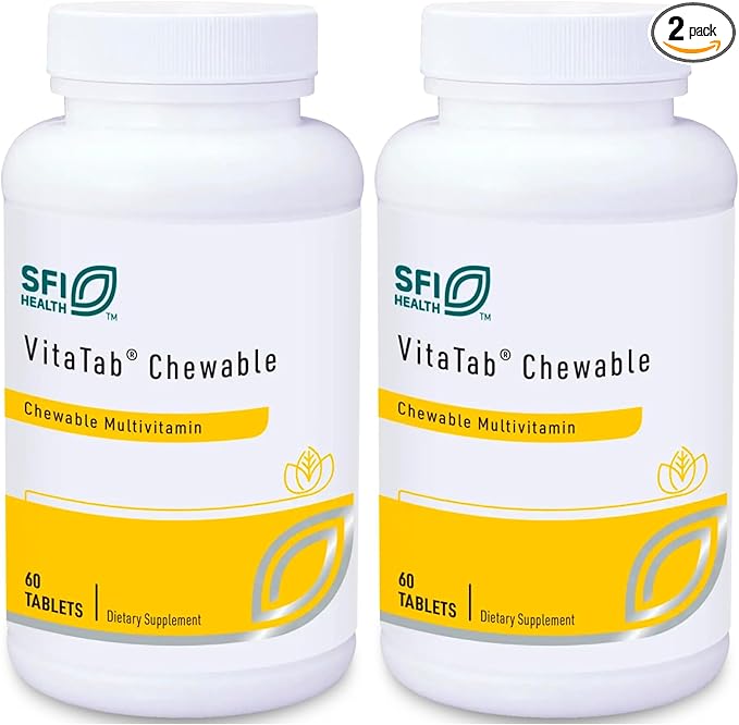 Klaire Labs SFI Health VitaTab Chewable - Multivitamin with 24 Vital Nutrients for Kids &amp Adults Natural Cherry-Orange Flavor No Artificial Colors Flavors or Preservatives (60 Tablets) (Pack o