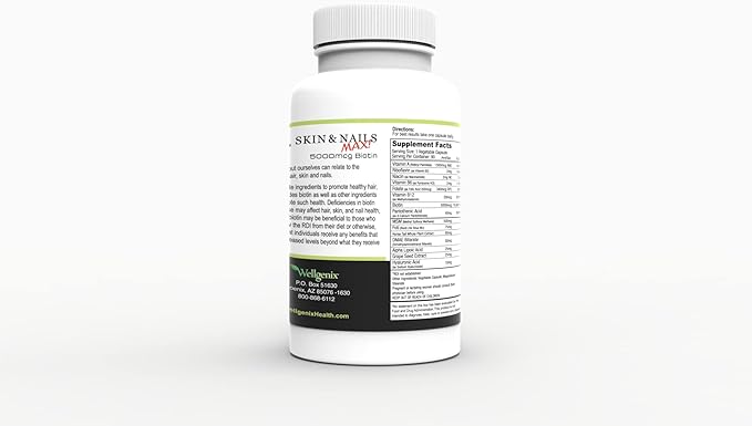 Wellgenix Purvana MAX Hair Skin and Nails Supplement – 5000mcg Biotin with MSM &amp B-Complex – Supports Thicker Hair Stronger Nails &amp Glowing Skin – 180 Veggie Capsules (2 Pack)