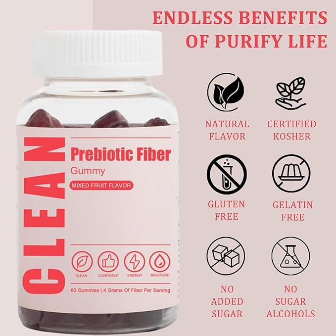 Clean Fiber Gummies for Men Clean Prebiotic Fiber Gummy Supplement Digestive Gut Health 60 Gummies