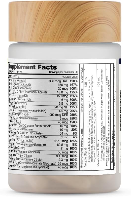 Snap Supplements Men's Multivitamins - Daily Vitamins &amp Minerals for Men - Vitamin D B12 Zinc Herbs &amp Vitamin C for Energy &amp Immune Support Multivitamin for Men 60 Capsules