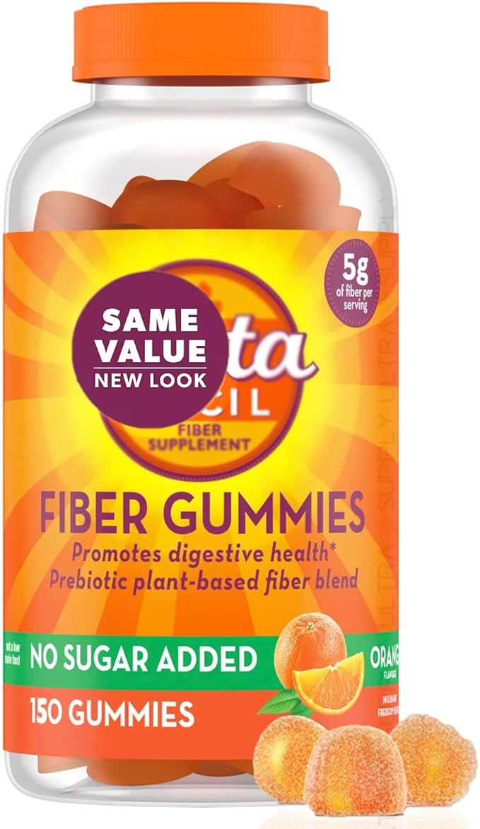 Meta-mucil Fiber Gummies (150 Count.) No Sugar Added 5g Prebiotic Plant-Based Fiber Orange Flavor Supports Digestive Health